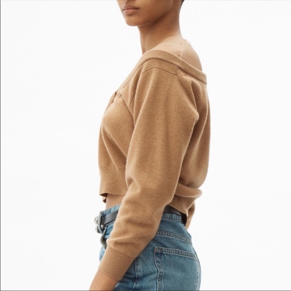 Alexander Wang Cropped Drape Neck Sweater In Tan Large - Picture 4 of 10